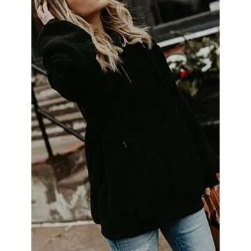 American Trends Black Sherpa Hoodie for Women Oversized