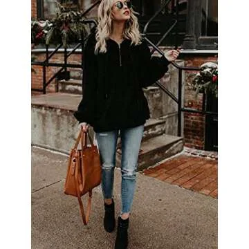 American Trends Black Sherpa Hoodie for Women Oversized