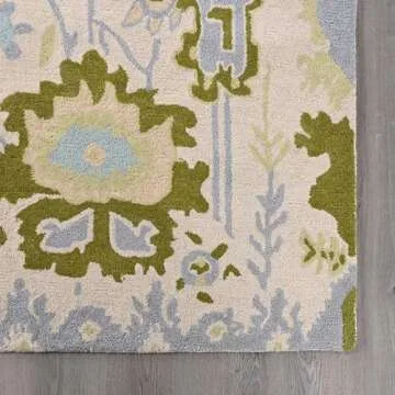 Handmade Oushak Wool Area Rug | Floral and Botanical Patterns in Soft Blue and Green | Luxurious Thick Pile for Living Room, Bedroom & Dining Room Decor (Blue & Green, 6' x 8')