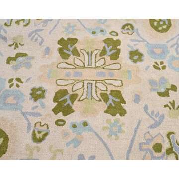 Handmade Oushak Wool Area Rug | Floral and Botanical Patterns in Soft Blue and Green | Luxurious Thick Pile for Living Room, Bedroom & Dining Room Decor (Blue & Green, 6' x 8')