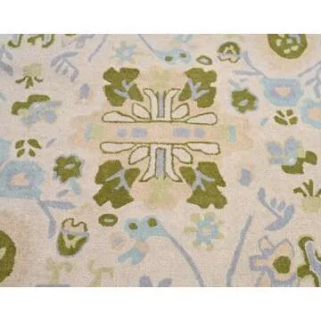 Handmade Oushak Wool Area Rug | Floral and Botanical Patterns in Soft Blue and Green | Luxurious Thick Pile for Living Room, Bedroom & Dining Room Decor (Blue & Green, 6' x 8')