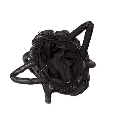 Lightweight Puffer Tote Purse Quilted Women Luxury Handbag Soft Shoulder Bag (Black)