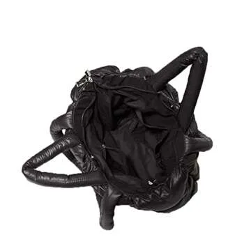 Lightweight Puffer Tote Purse Quilted Women Luxury Handbag Soft Shoulder Bag (Black)