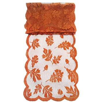 2 Pack Fall Table Runners with Maple Leaves, 13x72 Inch Thanksgiving Table Runner Decorations Lace Orange Table Runners Fall Home Decor Autumn Table Decor for Harvest Kitchen Dinner Party Gatherings