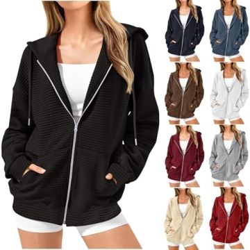 ABOUTBLUE Women's Casual Zip Up Hoodies Jackets - Oversized Fleece & Y2K Style