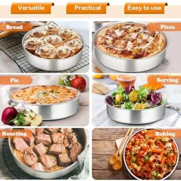 8 Inch Cake Pan Set, 3 Pcs P&P CHEF Round Baking Pans Stainless Steel Layer Birthday Wedding Cake Pans, Fit Oven/Pots/Pressure Cooker, Non Toxic & Heavy Duty, Dishwasher Safe