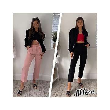 Athlisan Womens Cropped Bomber Jacket Casual Button Down Varsity Baseball Jacket with Pockets(Black-L)