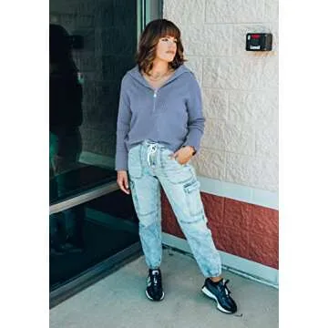 BTFBM Women’s Casual Long Sleeve Half Zip Pullover Sweaters Solid V Neck Collar Ribbed Knitted Loose Slouchy Jumper Tops(Solid Light Blue, Medium)