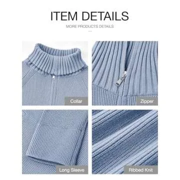 BTFBM Women’s Casual Long Sleeve Half Zip Pullover Sweaters Solid V Neck Collar Ribbed Knitted Loose Slouchy Jumper Tops(Solid Light Blue, Medium)