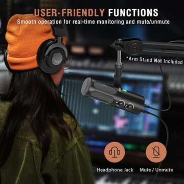 FIFINE XLR/USB Podcast Dynamic Microphone for Streaming, Studio XLR Microphone, PC Streamer Mic All Metal with Mute Button, Headphone Jack, for Vocal Voice Over Music Recording-AmpliTank Tank3