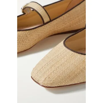 miss left Women's Comfort Buckle Strap Mary Janes Classic Closed Round Toe Ballet Flats Slip On Cozy Casual Dance Shoes Size 7.5 Beige Braid