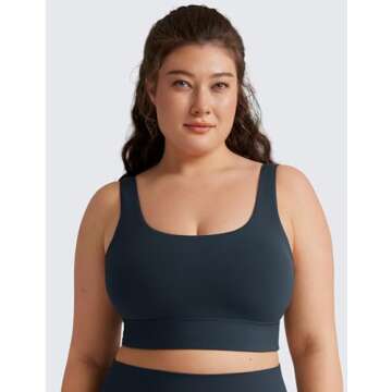 CRZ YOGA Butterluxe Womens U Back Sports Bra - Scoop Neck Padded Low Impact Yoga Clothes Workout Crop Top with Built in Pads True Navy Medium