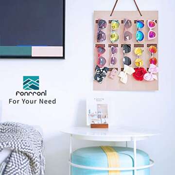 Sunglasses Storage Organizer, Eyeglasses Wall Hanging Holder, Wall Pocket for Glasses Display, Eyeglasses Wall Pocket Hanger Mounted, 15 Slots, 19.53 x 15.63 inch (Brown)