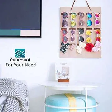 Sunglasses Storage Organizer, Eyeglasses Wall Hanging Holder, Wall Pocket for Glasses Display, Eyeglasses Wall Pocket Hanger Mounted, 15 Slots, 19.53 x 15.63 inch (Brown)