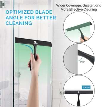 ROLIZOE Shower Squeegee for Shower Doors with Bold Handle, 11" Anti-Rust Silicone Shower Squeegee for Shower Glass Door with Stainless Steel Inner Frame, Ergonomics All-Purpose Window Squeegee-Black