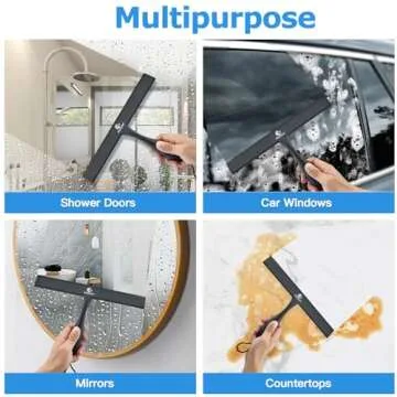 ROLIZOE Shower Squeegee for Shower Doors with Bold Handle, 11" Anti-Rust Silicone Shower Squeegee for Shower Glass Door with Stainless Steel Inner Frame, Ergonomics All-Purpose Window Squeegee-Black