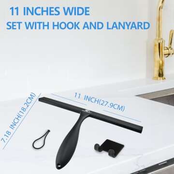 ROLIZOE Shower Squeegee for Shower Doors with Bold Handle, 11" Anti-Rust Silicone Shower Squeegee for Shower Glass Door with Stainless Steel Inner Frame, Ergonomics All-Purpose Window Squeegee-Black