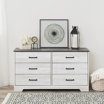Prepac Rustic Ridge Farmhouse Dresser Washed White