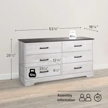 Prepac Rustic Ridge Farmhouse Dresser Washed White