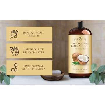 Handcraft Blends Fractionated Coconut Oil - 28 Fl Oz - 100% Pure and Natural - Premium Grade Carrier Oil for Skin and Hair - Hair and Body - Massage