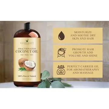 Handcraft Blends Fractionated Coconut Oil - 28 Fl Oz - 100% Pure and Natural - Premium Grade Carrier Oil for Skin and Hair - Hair and Body - Massage