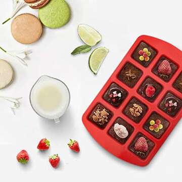 SILIVO Silicone Brownie Pan with Dividers(2 Pack) - 12+24-Cavity Brownie Baking Pan, Non-Stick Silic...