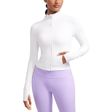 CRZ YOGA Butterluxe Womens Cropped Slim Fit Workout Jackets - Weightless Track Athletic Full Zip Jac...