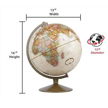 Replogle Globes Franklin World Globe, Antique Ocean, 12-Inch Diameter,Over 4,000 Place Names