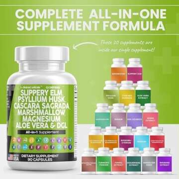 Clean Nutraceuticals Slippery Elm Psyllium Husk Pre Probiotic Digestive Gut Health Supplement with Aloe Vera Cascara Sagrada Marshmallow Root DGL Licorice Senna Extract