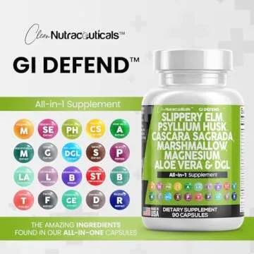 Clean Nutraceuticals Slippery Elm Psyllium Husk Pre Probiotic Digestive Gut Health Supplement with Aloe Vera Cascara Sagrada Marshmallow Root DGL Licorice Senna Extract