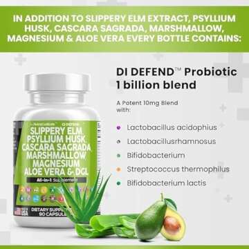 Clean Nutraceuticals Slippery Elm Psyllium Husk Pre Probiotic Digestive Gut Health Supplement with Aloe Vera Cascara Sagrada Marshmallow Root DGL Licorice Senna Extract