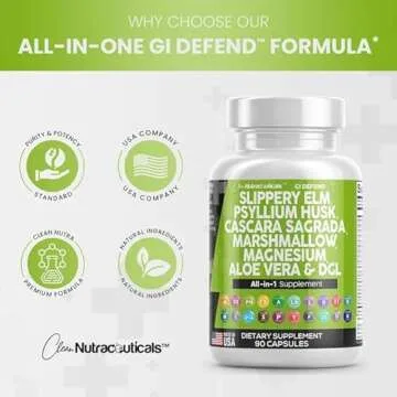 Clean Nutraceuticals Slippery Elm Psyllium Husk Pre Probiotic Digestive Gut Health Supplement with Aloe Vera Cascara Sagrada Marshmallow Root DGL Licorice Senna Extract