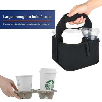 Beautyflier Reusable Insulated Coffee Cup Carrier, Portable Drink Holder with Handle Organizer Tote Bag for Hot & Cold Drinks