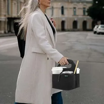 Beautyflier Reusable Insulated Coffee Cup Carrier, Portable Drink Holder with Handle Organizer Tote Bag for Hot & Cold Drinks