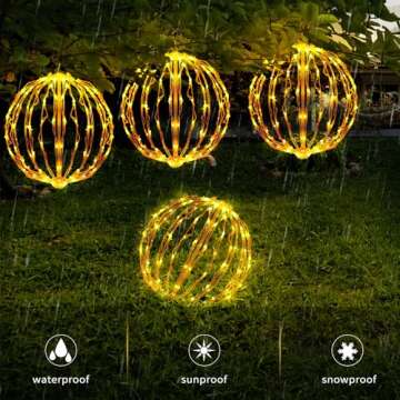 COVBOARD 12" Christmas LED Light Globe (3 Pack) with Multiple Auto Timing and Glow Modes, Folding Light Ball for Holiday Decor, Patio, Indoor/Outdoor Decorations LED Ball Lights Sphere (Warm White)