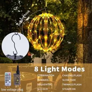 COVBOARD 12" Christmas LED Light Globe (3 Pack) with Multiple Auto Timing and Glow Modes, Folding Light Ball for Holiday Decor, Patio, Indoor/Outdoor Decorations LED Ball Lights Sphere (Warm White)