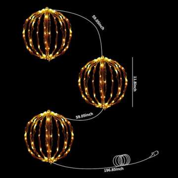 COVBOARD 12" Christmas LED Light Globe (3 Pack) with Multiple Auto Timing and Glow Modes, Folding Light Ball for Holiday Decor, Patio, Indoor/Outdoor Decorations LED Ball Lights Sphere (Warm White)