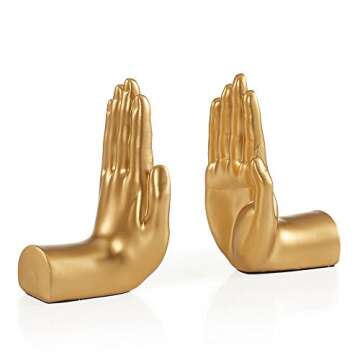 Danya B. Contemporary Accent Book Shelf Decor - Hands Sculpture Bookend Set of 2 (Gold)