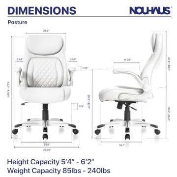 Nouhaus +Posture Ergonomic PU Leather Office Chair. Click5 Lumbar Support with FlipAdjust Armrests. Modern Executive Chair and Computer Desk Chair (White)