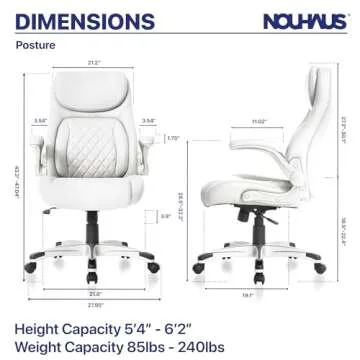 Nouhaus +Posture Ergonomic PU Leather Office Chair. Click5 Lumbar Support with FlipAdjust Armrests. Modern Executive Chair and Computer Desk Chair (White)