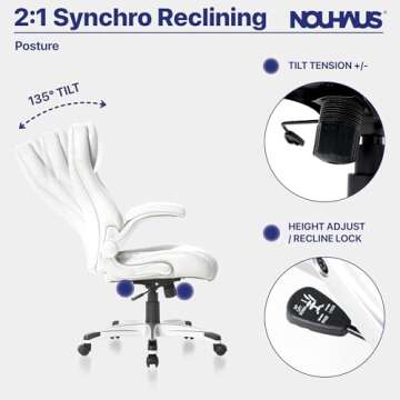 Nouhaus +Posture Ergonomic PU Leather Office Chair. Click5 Lumbar Support with FlipAdjust Armrests. Modern Executive Chair and Computer Desk Chair (White)