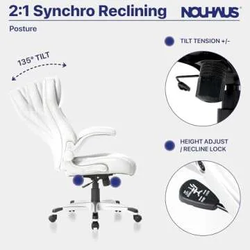 Nouhaus +Posture Ergonomic PU Leather Office Chair. Click5 Lumbar Support with FlipAdjust Armrests. Modern Executive Chair and Computer Desk Chair (White)