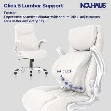 Nouhaus +Posture Ergonomic PU Leather Office Chair. Click5 Lumbar Support with FlipAdjust Armrests. Modern Executive Chair and Computer Desk Chair (White)