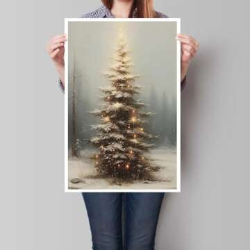 Huabsad Vintage Christmas Tree Wall Art Retro Lighted Winter Pine Botanical Aesthetic Picture Prints...