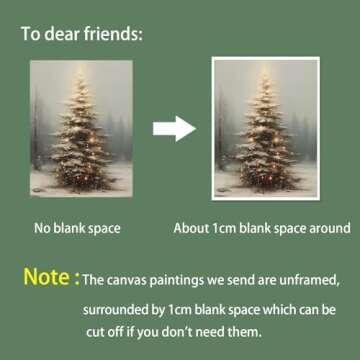 Huabsad Vintage Christmas Tree Wall Art Retro Lighted Winter Pine Botanical Aesthetic Picture Prints Rustic Scene Winter Room Wall Decor Canvas Posters Farmhouse Holiday Decor 12x16in Unframed