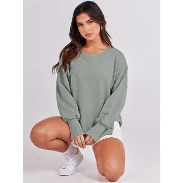 ANRABESS Women's Oversized Sweatshirts Crew Neck Long Sleeve Shirts Casual Loose Slit 2025 Fall Clothes Light Green S