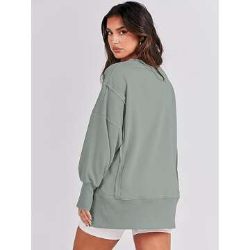 ANRABESS Women's Oversized Sweatshirts Crew Neck Long Sleeve Shirts Casual Loose Slit 2025 Fall Clothes Light Green S
