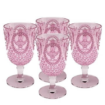elle decor Acrylic Wine Goblets | Set of 4, 15-Ounce | Unbreakable Acrylic Wine Glasses | Reusable Plastic, Shatterproof Long Stemmed Water Glasses | Bar Drinking Cups (Pink)
