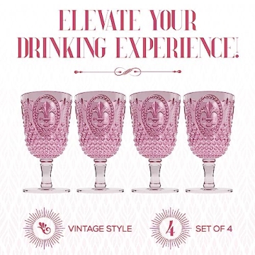 elle decor Acrylic Wine Goblets | Set of 4, 15-Ounce | Unbreakable Acrylic Wine Glasses | Reusable Plastic, Shatterproof Long Stemmed Water Glasses | Bar Drinking Cups (Pink)