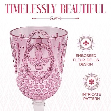 elle decor Acrylic Wine Goblets | Set of 4, 15-Ounce | Unbreakable Acrylic Wine Glasses | Reusable Plastic, Shatterproof Long Stemmed Water Glasses | Bar Drinking Cups (Pink)